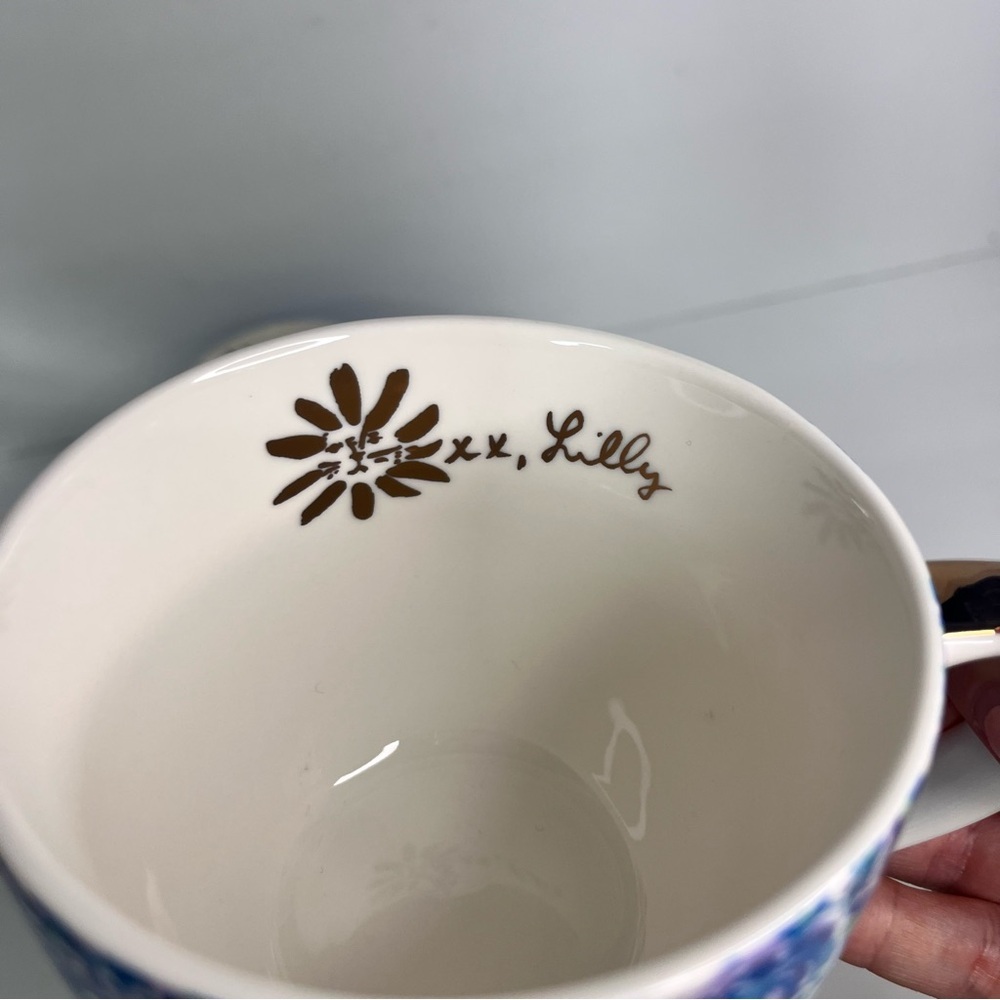 lilly pulitzer ceramic coffee mug vibrant blue purple green floral gold accents - Picture 4 of 6